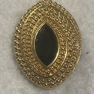 Vintage Swarovski Gold Tone Black Australian Center Crystal Brooch